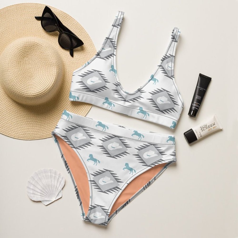 Western Rodeo Print High-Waisted Bikini